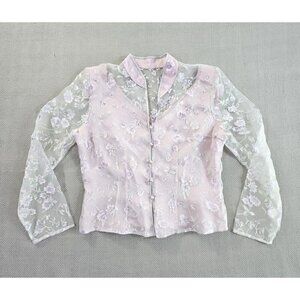 Vintage Ever Beauty Women's Satin Chiffon Sheer Sleeve Top Size 14 Fairycore EUC